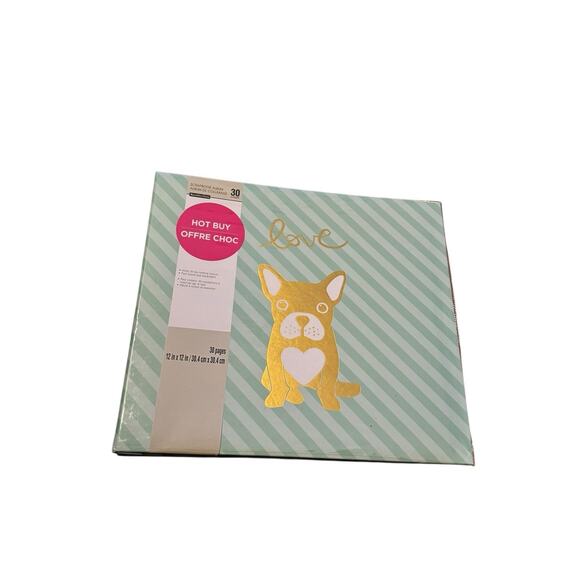 Dog-Themed Scrapbook Album 12x12 Gold Foil Puppy “Love” Design 30 Pages New - Picture 1 of 5